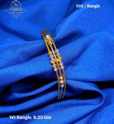916 Gold Ball Double Bead Ladies Bangle